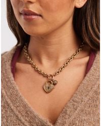 Accessorize - Collier à grosses mailles avec breloques et cadenas en cœur - brossé - Lyst