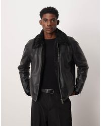 ASOS - Faux Leather Harrington Jacket With Borg Collar - Lyst