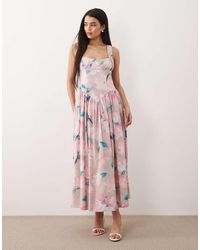 Bardot - Cartia Cotton Milkmaid Corset Detail Tie Back Maxi Dress - Lyst