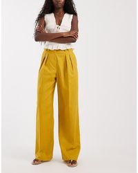 ASOS - Elegante Broek Met Linnenlook, Wijde Pijpen En Plooien - Lyst