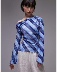 Mango - Off The Shoulder Long Sleeve Striped Top - Lyst