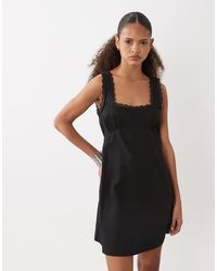 ASOS - Denim Mini Dress With Crochet Trim Detail - Lyst