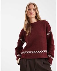 ONLY - Contrast Details Round Neck Jumper - Lyst
