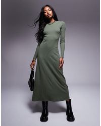 ASOS - Long Sleeve Scoop Neck Midi Dress With Seam Detail - Lyst