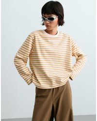 Oysho - Striped 100% Cotton Boxy Long-sleeved T-shirt - Lyst