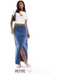 Don't Think Twice - Dtt Petite Denim Midi Skirt With Front Split - Lyst