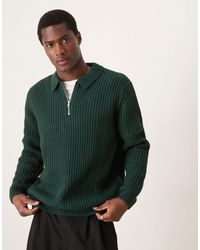 ASOS - Wool Mix Oversized Heavyweight Quarter Zip Rib Knitted Jumper With Collar - Lyst