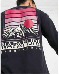 Napapijri - S-chalk - t-shirt à imprimé montagne au dos et manches longues - Lyst