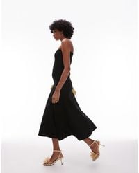 Mango - Vestido Midi Con Escote Palabra De Honor Y Falda Voluminosa De Punto De - Lyst