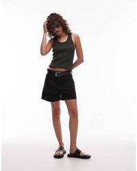 Mango - Pantalones Cortos Vaqueros Negros De Talle Alto Y Corte Recto De - Lyst