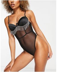 ASOS - Crystal Satin And Mesh Underwired Body With Diamante Fringing - Lyst
