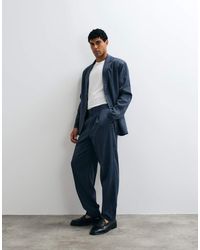 ASOS - Oversized Tapered Denim Look Suit Trousers With Quarter Elasticated Wasitband - Lyst