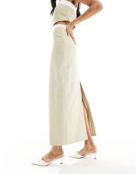 4th & Reckless - Linen Look Contrast Trim Column Maxi Skirt Co-ord - Lyst