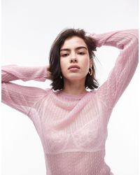 TOPSHOP - Knitted Sheer Long Sleeve Top - Lyst