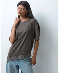 Noisy May - Asym Lace Hem T-shirt - Lyst