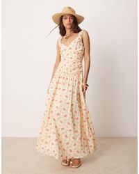 ASOS - Vestito Midi Con Vita Scesa, Bustino A Portafoglio E Stampa A Fiori - Lyst