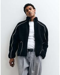 ASOS - Oversized Borg Fleece Zip Through With Piping - Lyst