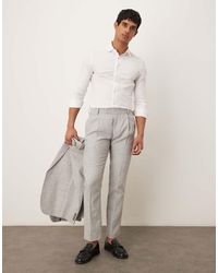 ASOS - Pantalones De Traje Grises De Corte Slim Con Patrón De Espiga De Mezcla De Algodón Y Lino De - Lyst