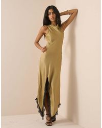 Nobody's Child - Marta Satin High Neck Sleeveless Lace Split Hem Maxi Dress - Lyst
