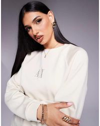 ARMANI EXCHANGE - Felpa Color Crema Con Logo Centrale Tono Su Tono - Lyst