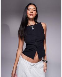 ASOS - Top Senza Maniche A Coste Con Scollo Largo E Bottoni - Lyst