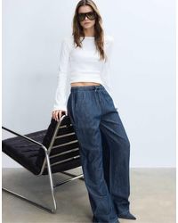 Stradivarius - Flowy Denim Trousers With Drawstring - Lyst