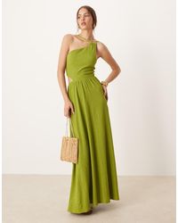ASOS - Maxi Jurk Met Blote Schouder, Textuur, Metalen Detail En Uitsnijding - Lyst
