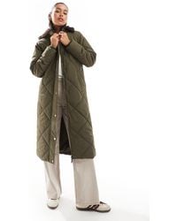 Threadbare - Chaqueta Larga Acolchada Con Cuello En Contraste De -Verde - Lyst