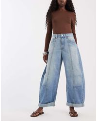 ASOS - Knee Pleat Roll Up Hem Barrel Jeans-blue - Lyst