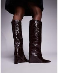 ASOS - Clarissa Premium Leather Wedge Pull On Boots With Chisel Toe - Lyst