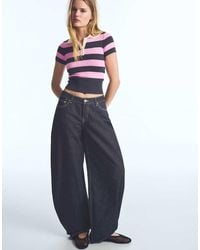 Bershka - Short-Sleeved Stripe Knit Jumper - Lyst