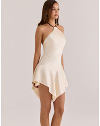 House Of Cb - Larissa Vintage Cream Satin Halter Neck Mini Dress - Lyst