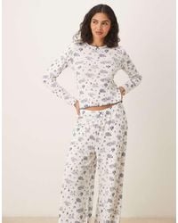 ASOS - Pointelle Pyjama Trouser And Long Sleeve Tee Set - Lyst