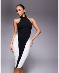 Bardot - Amani High Neck Contrast Ruched Side Panel Midi Dress - Lyst