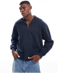ASOS - Sudadera Azul Marino Extragrande Con Cuello Alzado Y Cremallera Corta De - Lyst