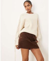 JJXX - Jersey Color Crema Con Detalle De Cordones De Punto De -Blanco - Lyst