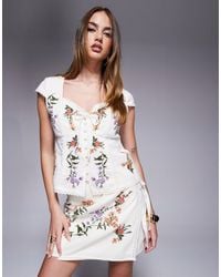 River Island - Corset Floral Embroidered Top Set - Lyst
