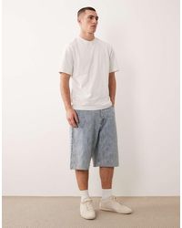 Jack & Jones - Pantalones Cortos Vaqueros Azul Claro Descolorido De Corte Alargado Con Detalle De Pespuntes Ron De - Lyst