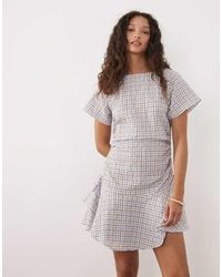 ASOS - Short Sleeve Mini Dress With Ruching Tie Waist Detail - Lyst