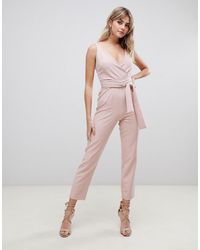 ASOS Wrap Front Jumpsuit With Peg Leg And Self Belt - Multicolor