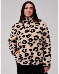 Loungeable - Leopard Print Cosy Borg Fleece Quarter Zip Lounge Jumper - Lyst
