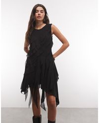 AllSaints - Angie Ruffle Assymetric Midi Dress - Lyst