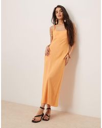 ASOS - Linen Look Twist Strap Bias Maxi Dress - Lyst