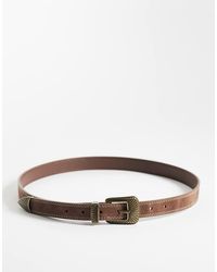 ASOS - Riem Van Imitatienubuck Met Dubbele Gestikte Rand En Antieke Gouden Westerngesp - Lyst