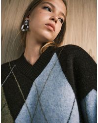 ASOS - Pull coupe carrée à col v et imprimé losanges - chocolat - Lyst