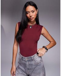 ASOS - Body Ceñido Sin Mangas Con Hombros Anchos De Poliamida De -Rojo - Lyst