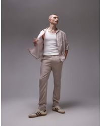 TOPMAN - Pantalones De Traje De Corte Pitillo De Mezcla De Lana Premium De -Beis Neutro - Lyst