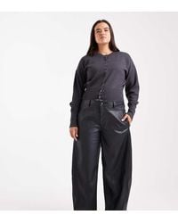 ASOS - Pantalones De Pernera Barrel Con Detalle De Costuras De Cuero Sintético De Curve - Lyst