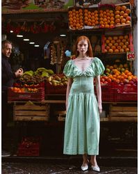 Muse Assembly - Jane Shirred Puff Sleeve Midaxi Dress-green - Lyst