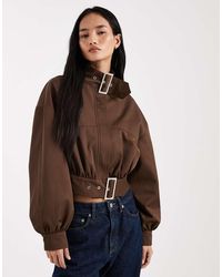 ASOS - Funnel Neck Cropped Jacket With Buckle Detail - Lyst